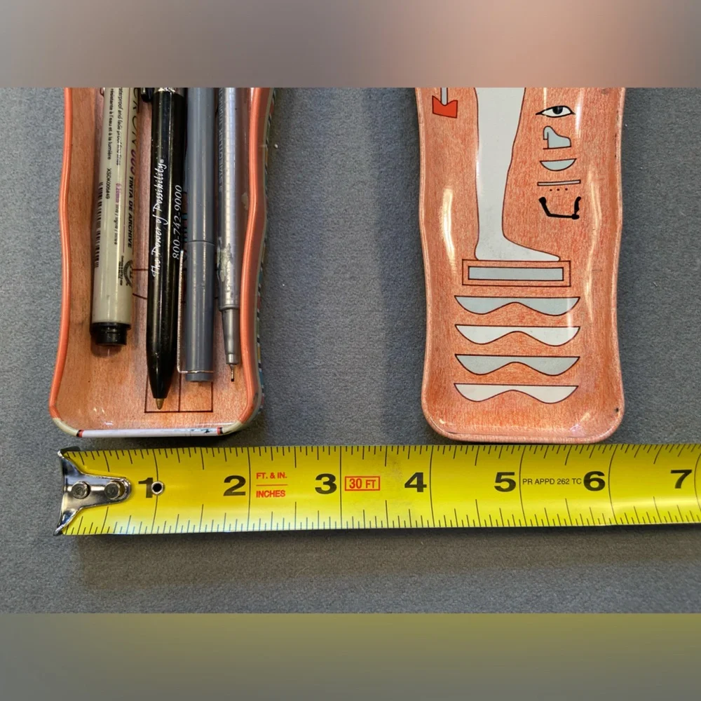 Ancient Egyptian mummy sarcophagus shaped tin pencil case in the form of a mummy